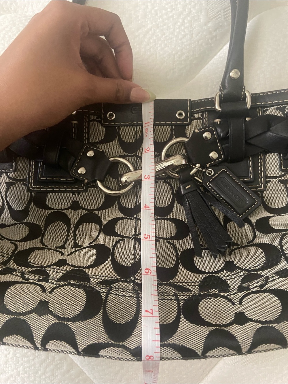 Coach Black and Tan Signature Canvas Tote with Leather Handles - Picture 7 of 7